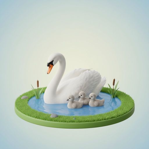 Le Cygne femelle et ses petits